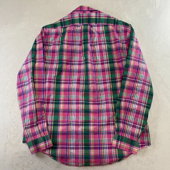 Polo Ralph Lauren Shirt Men's Large Button Down Madras Plaid Pink Green Yellow - Picture 8 of 11